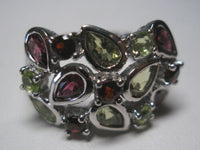 Sterling Silver Genuine Garnet, Amethyst and Peridot Statement Ladies Ring