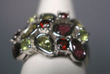 Sterling Silver Genuine Garnet, Amethyst and Peridot Statement Ladies Ring