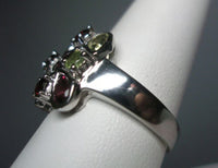 Sterling Silver Genuine Garnet, Amethyst and Peridot Statement Ladies Ring