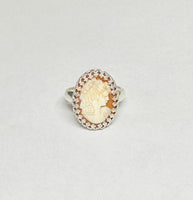 Vintage NOS Sterling Silver 18 x 13mm Cameo Ladies Ring