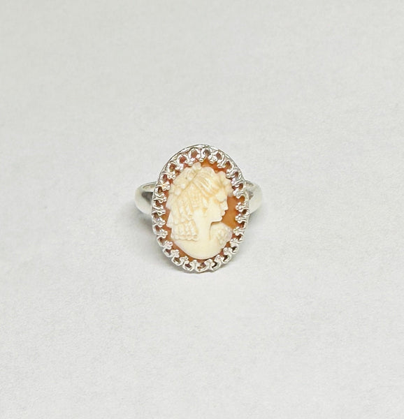 Vintage NOS Sterling Silver 18 x 13mm Cameo Ladies Ring