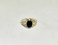 10K Yellow Gold Oval 8mm x 6mm Genuine Flat Black Onyx Dainty Filigree Ring