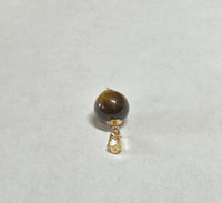 Vintage NOS 1960's 14 Karat Yellow Gold and Genuine 10mm Tiger's Eye Bead Pendant