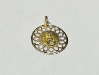 Vintage 1960's 18 Karat Yellow Gold Saint Barbara Filigree Medal