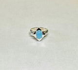 Vintage NOS 1970's Genuine 8 x 6mm Oval Blue Chalcedony Rhomboid Ring