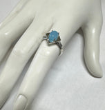 Vintage NOS 1970's Genuine 8 x 6mm Oval Blue Chalcedony Rhomboid Ring