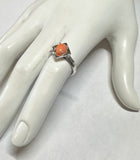 Vintage NOS 1970's Genuine 8 x 6mm Oval Pink Coral Rhomboid Ring