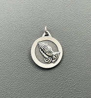 Sterling Silver 925 Antiqued Praying Hands Serenity Prayer Medal Pendant