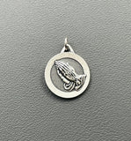 Sterling Silver 925 Antiqued Praying Hands Serenity Prayer Medal Pendant