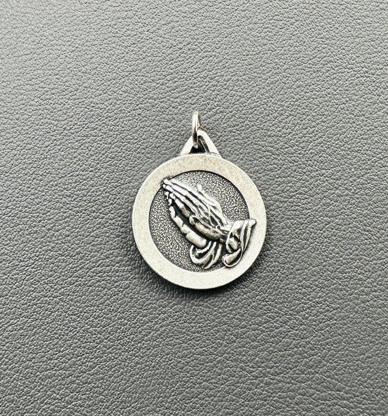 Sterling Silver 925 Antiqued Praying Hands Serenity Prayer Medal Pendant