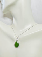 Sterling Silver and Genuine Oval 16 x 12mm Nephrite Jade Pendant with 18" Chain