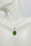 Sterling Silver and Genuine Oval 16 x 12mm Nephrite Jade Pendant with 18" Chain