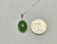 Sterling Silver and Genuine Oval 16 x 12mm Nephrite Jade Pendant with 18" Chain