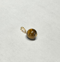 Vintage NOS 1960's 14 Karat Yellow Gold and Genuine 10mm Tiger's Eye Bead Pendant