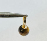 Vintage NOS 1960's 14 Karat Yellow Gold and Genuine 10mm Tiger's Eye Bead Pendant