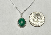 Sterling Silver 10 x 8mm Genuine Malachite Crown Style Pendant (Available with or without chain)