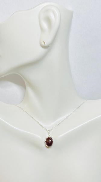 Sterling Silver 10 x 8mm Genuine Carnelian Crown Style Pendant (Available with or without chain)