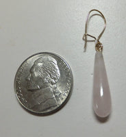 14 Karat Yellow Gold 0.84" Fancy Rose Quartz Drop Earrings