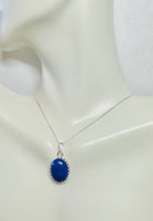 Sterling Silver and Genuine Oval 16 x 12mm Lapis Lazuli Pendant with 18" Chain