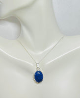 Sterling Silver and Genuine Oval 16 x 12mm Lapis Lazuli Pendant with 18" Chain