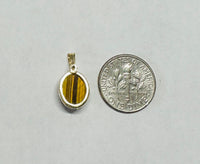 14K Yellow Gold Genuine 10 x 8mm Oval Cabochon Tiger's Eye Crown Style Pendant