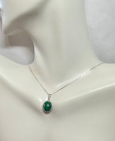 Sterling Silver 10 x 8mm Genuine Malachite Crown Style Pendant (Available with or without chain)