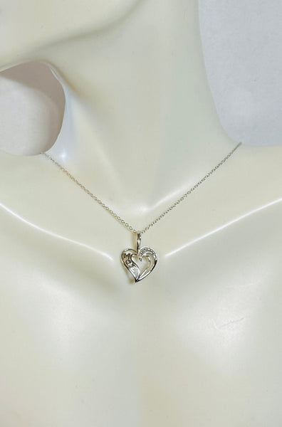 Sterling Silver & Genuine Diamond "MOM" Heart Pendant with 18" Cable Link Chain