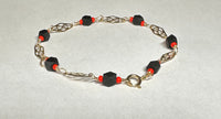 14 Karat Yellow Gold Filled Genuine 4mm Azabache Jet and Coral Accent 6" Plaque Bracelet for Baby/Kids