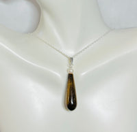 Sterling Silver and Genuine Gemstone 10 x 30mm Teardrop with 5mm Freshwater Pearl Pendant on 18" Chain