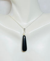 Sterling Silver and Genuine Gemstone 10 x 30mm Teardrop with 5mm Freshwater Pearl Pendant on 18" Chain