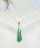 Sterling Silver and Genuine Gemstone 10 x 30mm Teardrop with 5mm Freshwater Pearl Pendant on 18" Chain