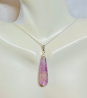 Sterling Silver and Genuine Gemstone 10 x 30mm Teardrop with 5mm Freshwater Pearl Pendant on 18" Chain