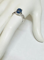 Sterling Silver Genuine 10 x 8mm Oval Cabochon Lapis Lazuli & Diamond Ladies Ring