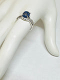 Sterling Silver Genuine 10 x 8mm Oval Cabochon Lapis Lazuli & Diamond Ladies Ring