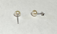 Sterling Silver Genuine 8mm White Button Freshwater Cultured Pearl Stud Post Earrings