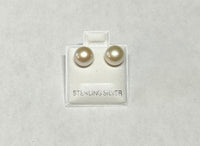 Sterling Silver Genuine 8mm White Button Freshwater Cultured Pearl Stud Post Earrings