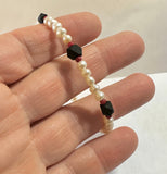 14 Karat Yellow Gold Filled Genuine Baroque Freshwater Pearl and Azabache Jet Bangle Bracelet