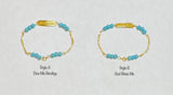 10 Karat Yellow Gold Genuine 4mm Turquoise 5.5" Figaro Link "Dios Me Bendiga OR God Bless Me" Baby Bracelet