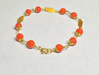 10 Karat Yellow Gold 5mm Simulated Coral 6 1/2" Children's Bracelet