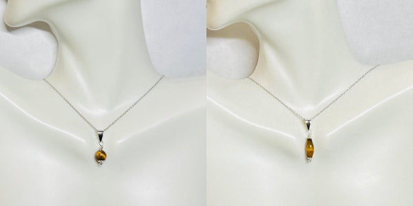 Sterling Silver and Genuine Tiger's Eye Pendant with 18" Cable Link Chain (Round Bead or Barrel)