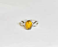 Sterling Silver Genuine 10 x 8mm Oval Cabochon Tiger's Eye & Diamond Ladies Ring