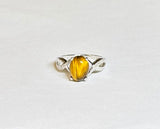 Sterling Silver Genuine 10 x 8mm Oval Cabochon Tiger's Eye & Diamond Ladies Ring