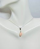 Sterling Silver and Genuine 9 x 6mm Pink Coral Ribbed Cylinder Pendant with 18" Cable Link Chain