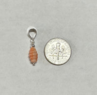 Sterling Silver and Genuine 9 x 6mm Pink Coral Ribbed Cylinder Pendant with 18" Cable Link Chain