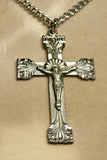 Vintage NOS 1960's INRI Sterling Cucifix Cross Religious Charm CHAPEL Brand Pendant with Stainless Steel Chain