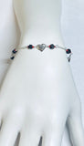 Sterling Silver and Genuine 4mm Azabache Jet with Hearts Bracelet (6" or 7")