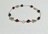 Sterling Silver and Genuine 4mm Azabache Jet with Hearts Bracelet (6" or 7")