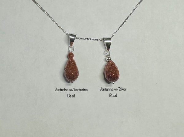 Sterling Silver Brown Goldstone "Venturina" Faceted Pendant with 18" Cable Link Chain