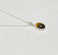 Sterling Silver 10 x 8mm Genuine Tiger's Eye Crown Style Pendant (Available with or without chain)