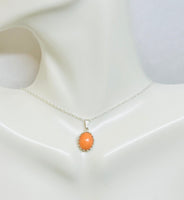 Sterling Silver 10 x 8mm Genuine Pink Coral Crown Style Pendant (Available with or without chain)